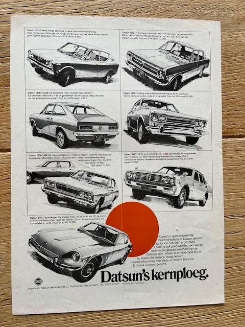 Datsun originele advertentie 240z 2400 1200 Coupe 1800, Ophalen of Verzenden, Gelezen, Overige merken