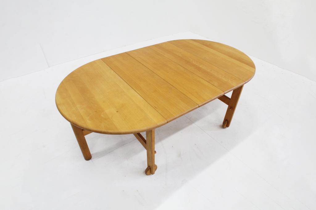 Vintage ronde uitschuifbare eettafel van massief beuken hout, Ophalen, Gebruikt, Vijf personen of meer, Overige houtsoorten