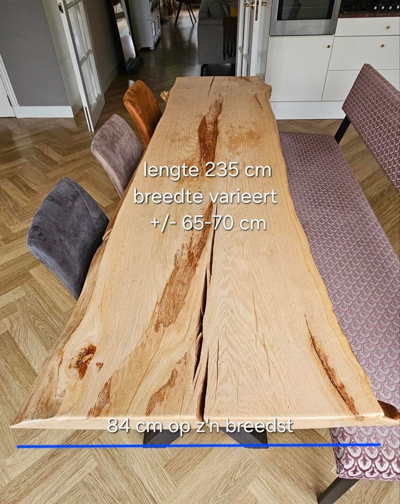 Unieke Eiken Boomstamtafel, Huis en Inrichting, Tafels | Eettafels, Ophalen, Eikenhout, 200 cm of meer, 50 tot 100 cm