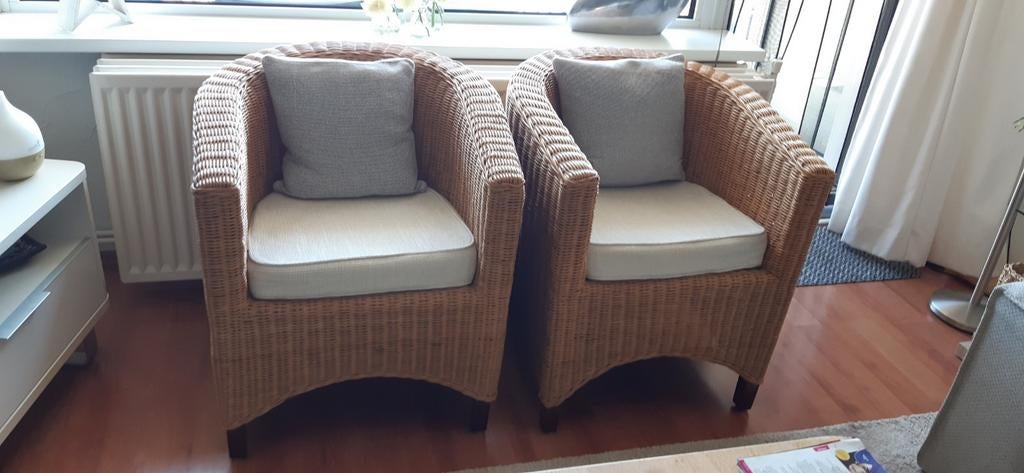 Mooie rieten stoelen 2 stuks samen., Ophalen, Zo goed als nieuw, Minder dan 75 cm, 50 tot 75 cm
