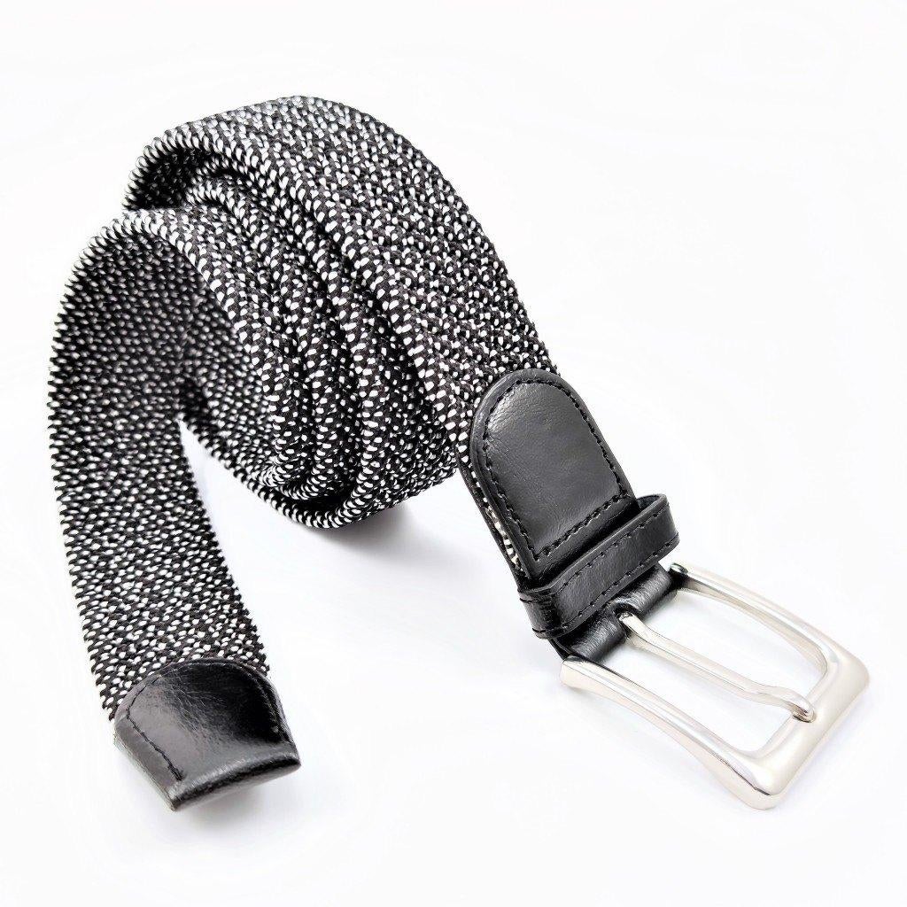 Gevlochten Canvas Stretch Riem Wit-Zwart Vlekken, Kleding | Heren, Riemen en Ceinturen, Nieuw, 95 tot 105 cm, Zwart, Verzenden