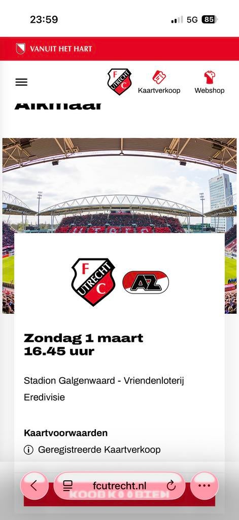 2 kaartjes vak N, Tickets en Kaartjes, Sport | Voetbal, Twee personen, November