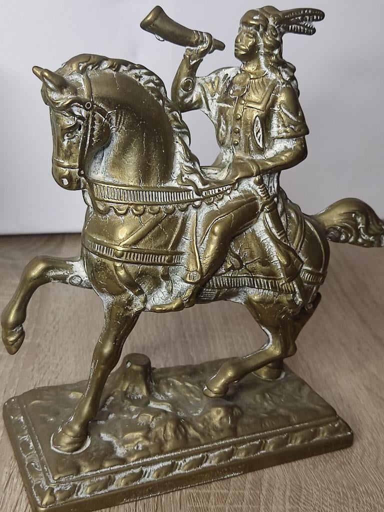 Antiek bronzen beeld van indiaan te paard, Antiek en Kunst, Ophalen of Verzenden