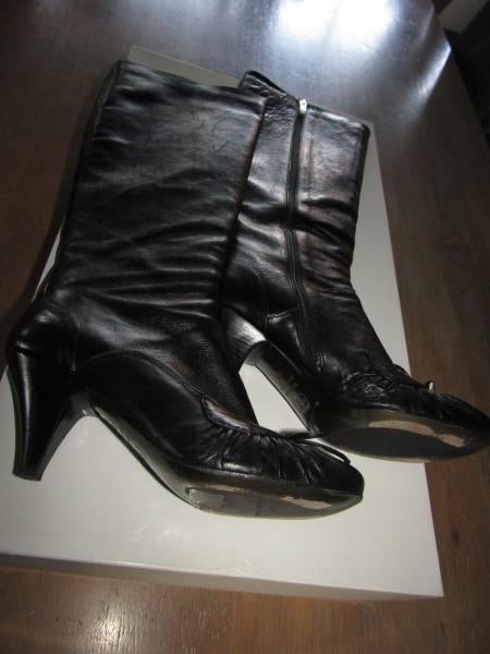E1328 Alberto Gozzi mt 38 laarzen lang zwart leder leer, Kleding | Dames, Schoenen, Hoge laarzen, Zwart, Ophalen of Verzenden