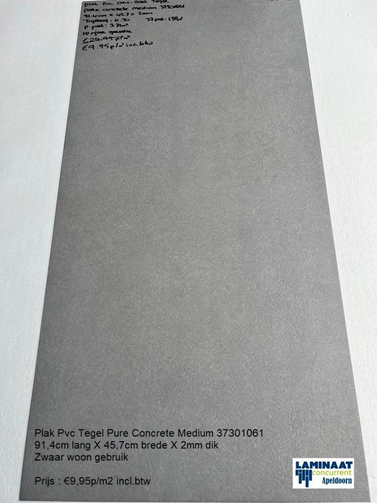 Grote Plak Pvc Pure Concrete Medium € 9,95m² inc.btw, Nieuw, Ophalen of Verzenden, Grijs, Laminaat