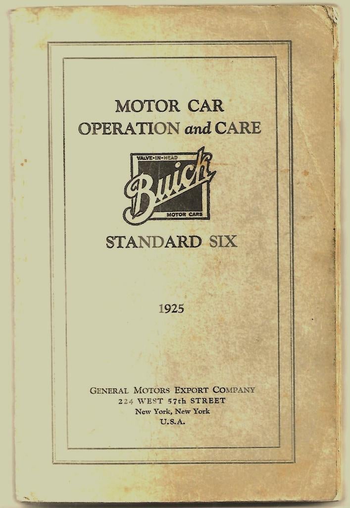 Buick Standard Six 1925 handboek manual operation care, Ophalen of Verzenden