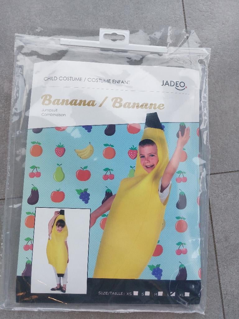Carnaval verkleedpak banaan, Ophalen, Zo goed als nieuw, 134 t/m 140, Jongen of Meisje