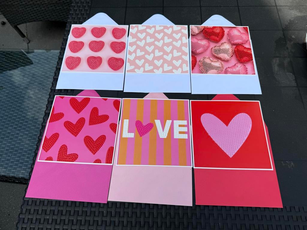 6 Valentijnskaarten, Hobby en Vrije tijd, Kaarten | Zelfgemaakt, Nieuw, Overige thema's, Ophalen of Verzenden