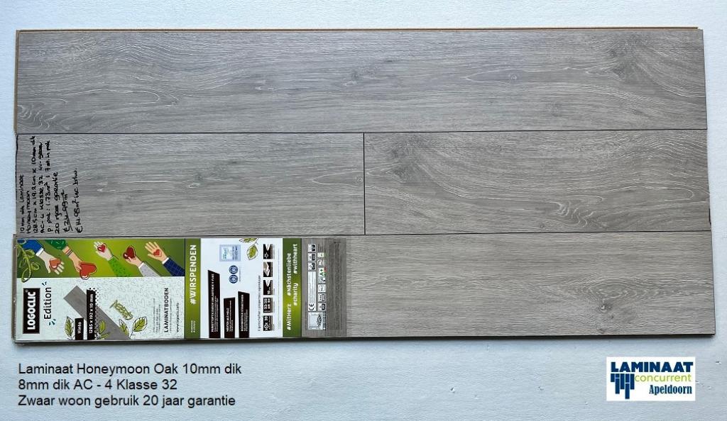 Laminaat Honeymoon 10mm dik massieve plank €11,95m2, 75 m² of meer, Nieuw, Ophalen of Verzenden, Grijs