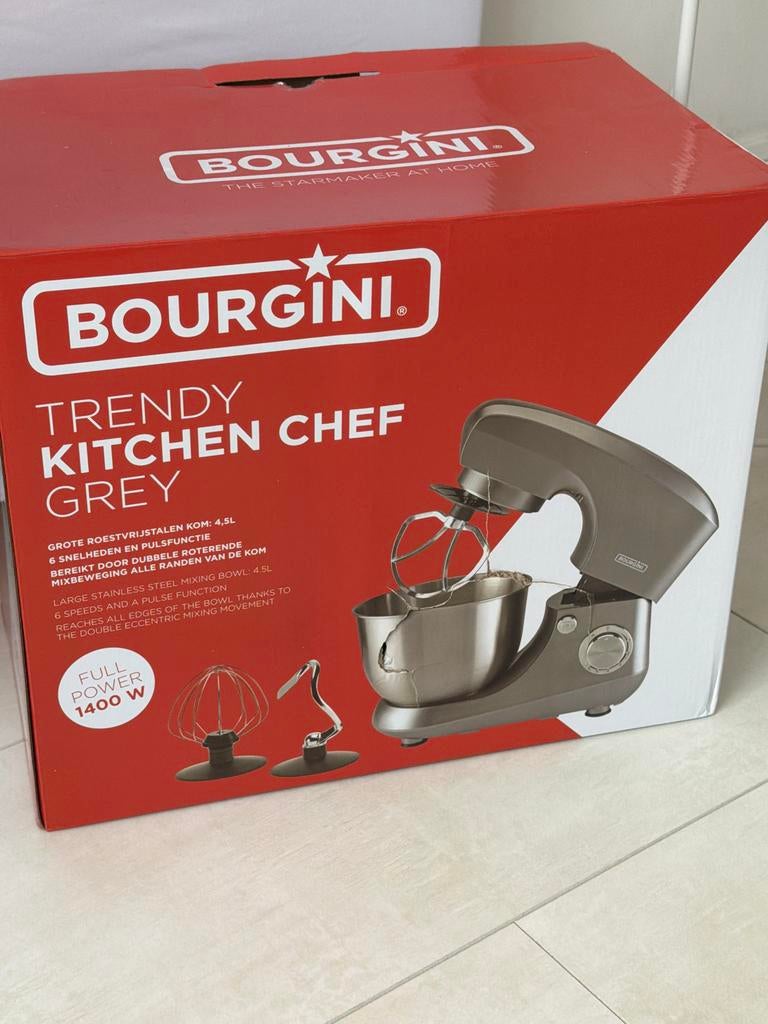 Bourgini Trendy Kitchen Chef - Grijs, Witgoed en Apparatuur, Keukenmixers, Nieuw, 4 liter of meer, 3 snelheden of meer, Vaatwasserbestendig