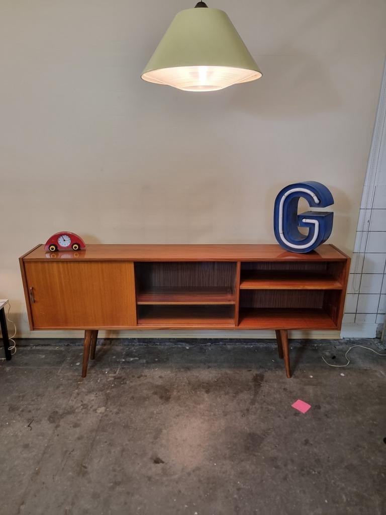 Vintage dressoir lowboard met vitrine jaren 50 60, Ophalen, ,, Zo goed als nieuw, ,