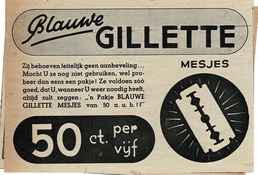 Blauwe GILLETTE MESJES 50 ct.per vijf 1941, Verzenden, Zo goed als nieuw, Gebruiksvoorwerp