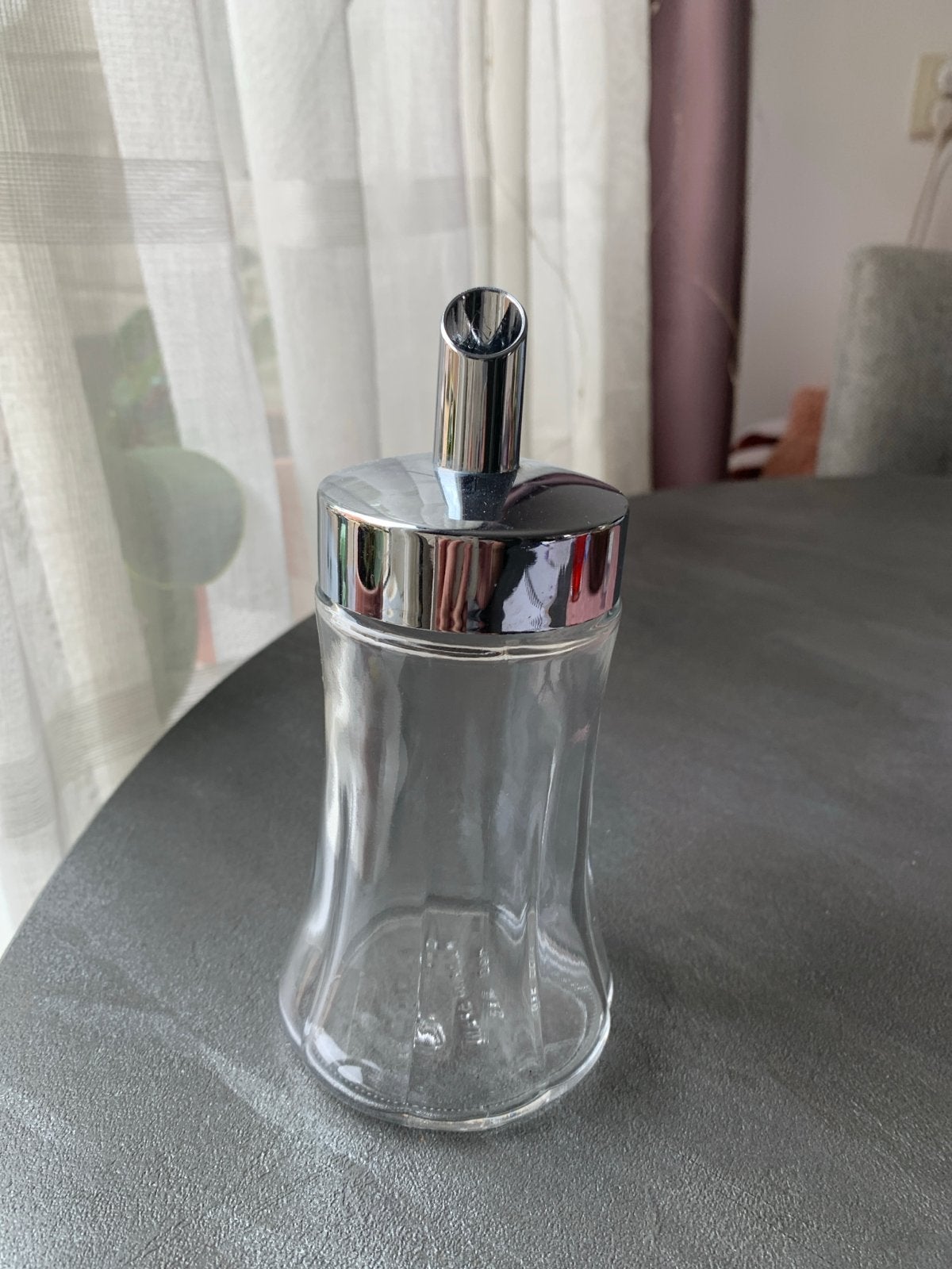 Glazen suikerstrooier met chromen deksel zgn, Ophalen, Zilver, Zo goed als nieuw, Overige merken