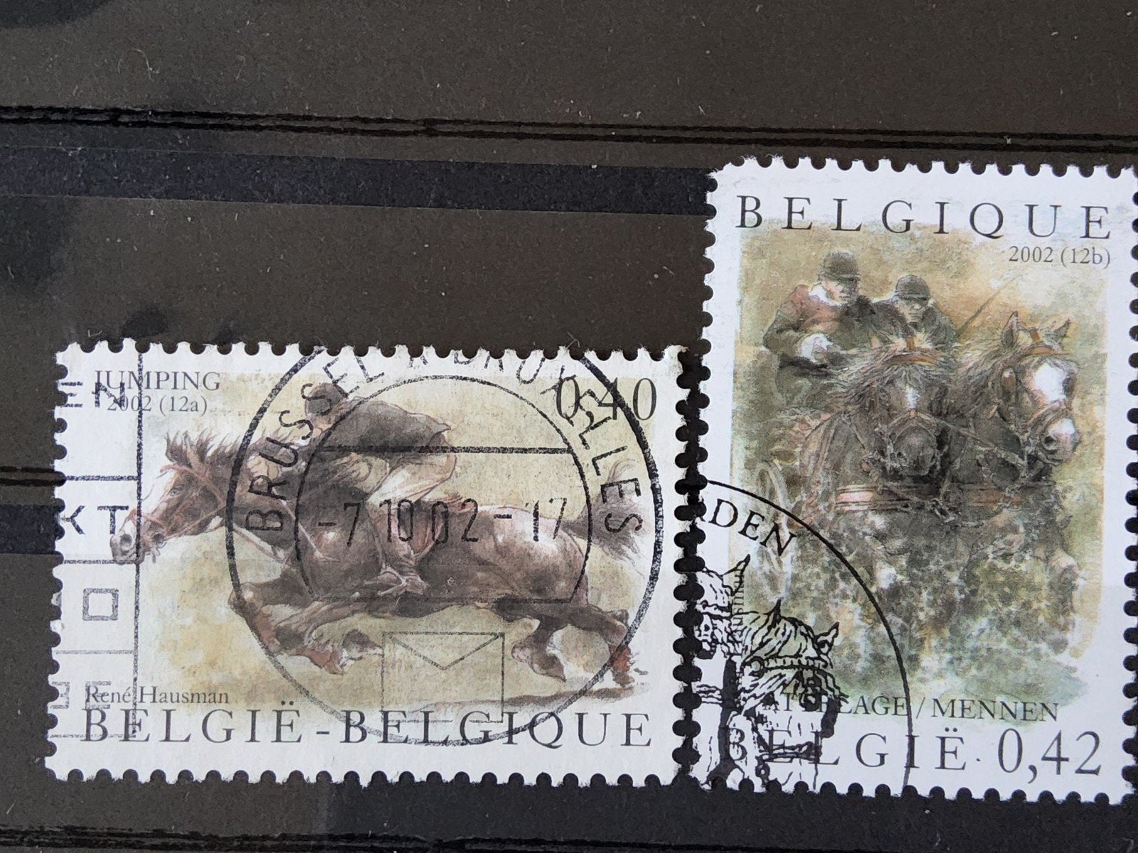 Belgische postzegels 2002 - Jumping en Menen (Gestempeld), Met stempel, Verzenden, Frankeerzegel, Gestempeld