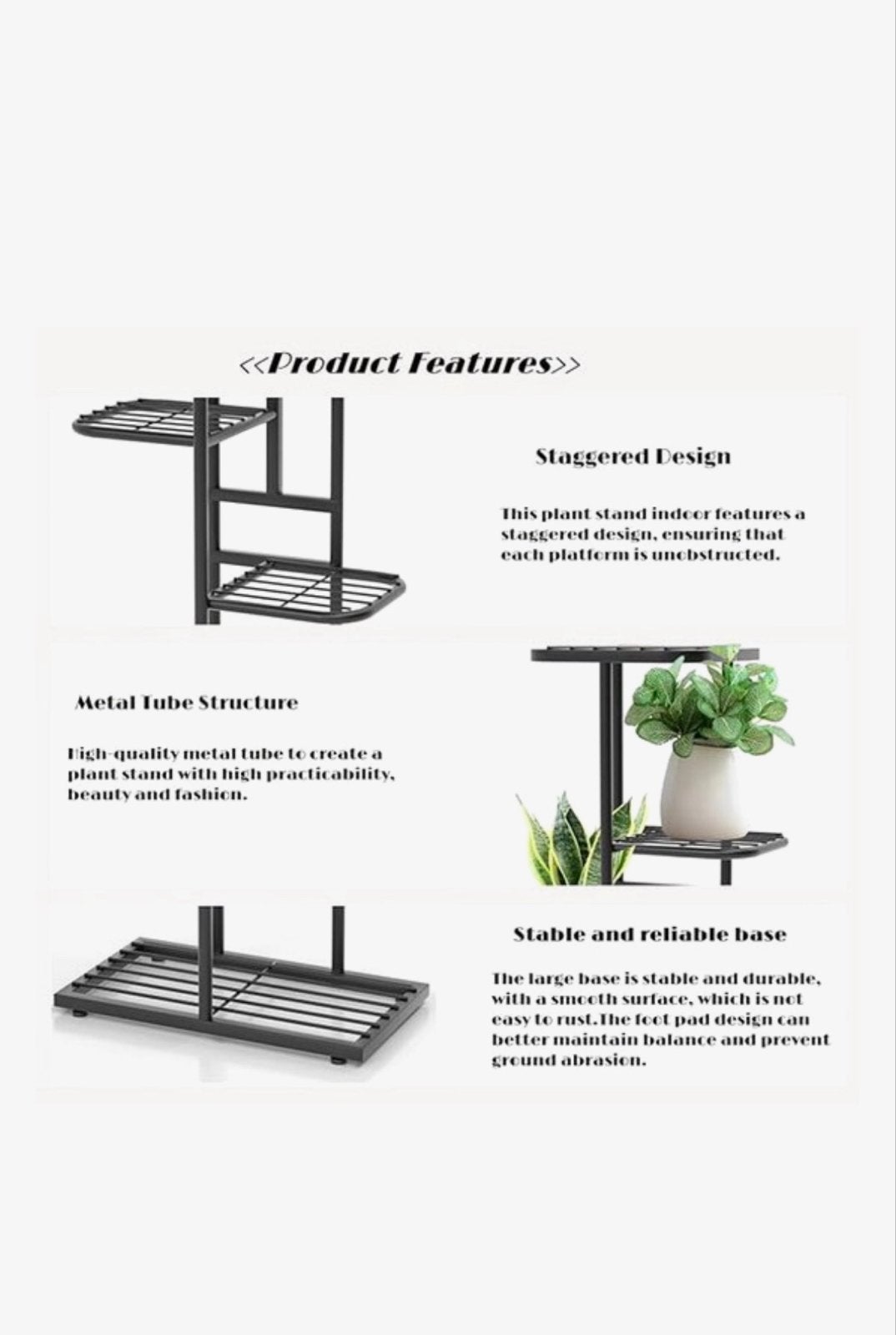 Metalen Plantenrek met Meerdere Niveaus - Zwart, Tuin en Terras, 7021br, Minder dan 60 cm, Nieuw, Home