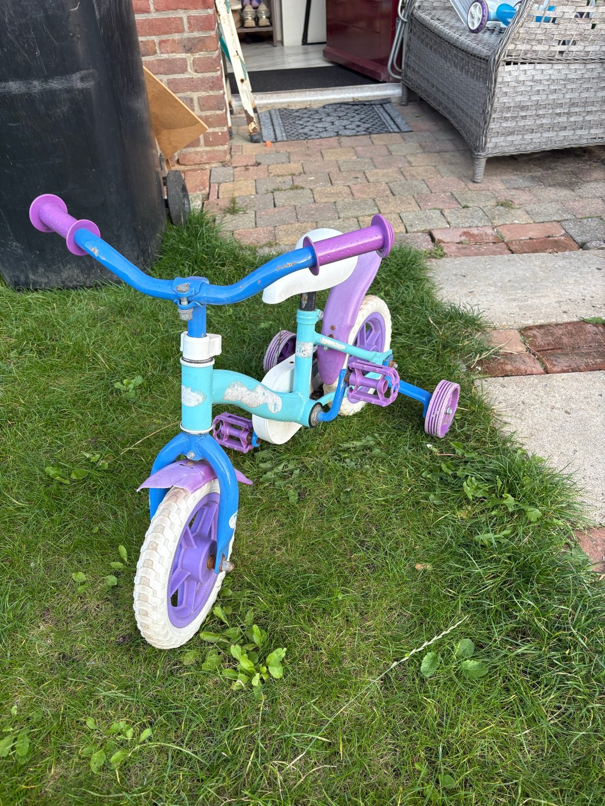 Leuke Kinderfiets met zijwieltjes - Blauw/Paars, Ophalen, Gebruikt, Minder dan 16 inch, Zijwieltjes