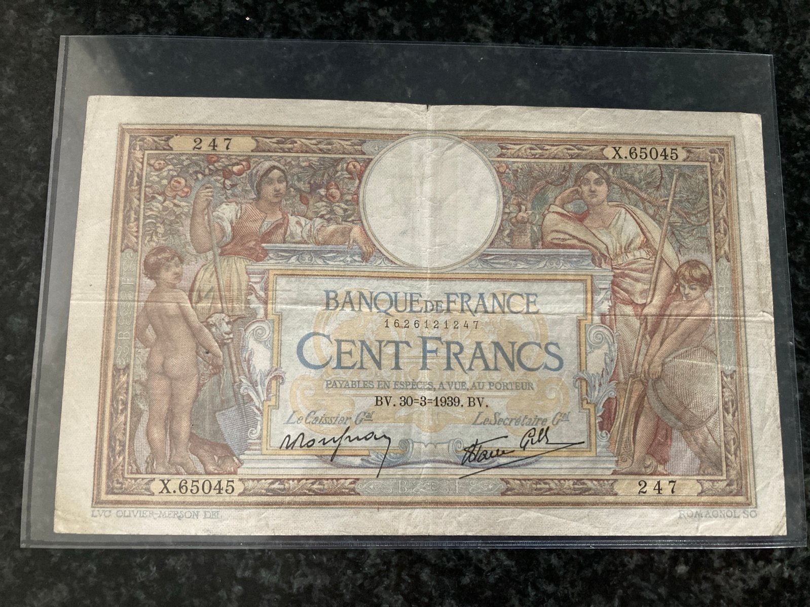 Zeldzaam Frans bankbiljet 100 Francs uit 1939, Ophalen of Verzenden, Frankrijk, Los biljet