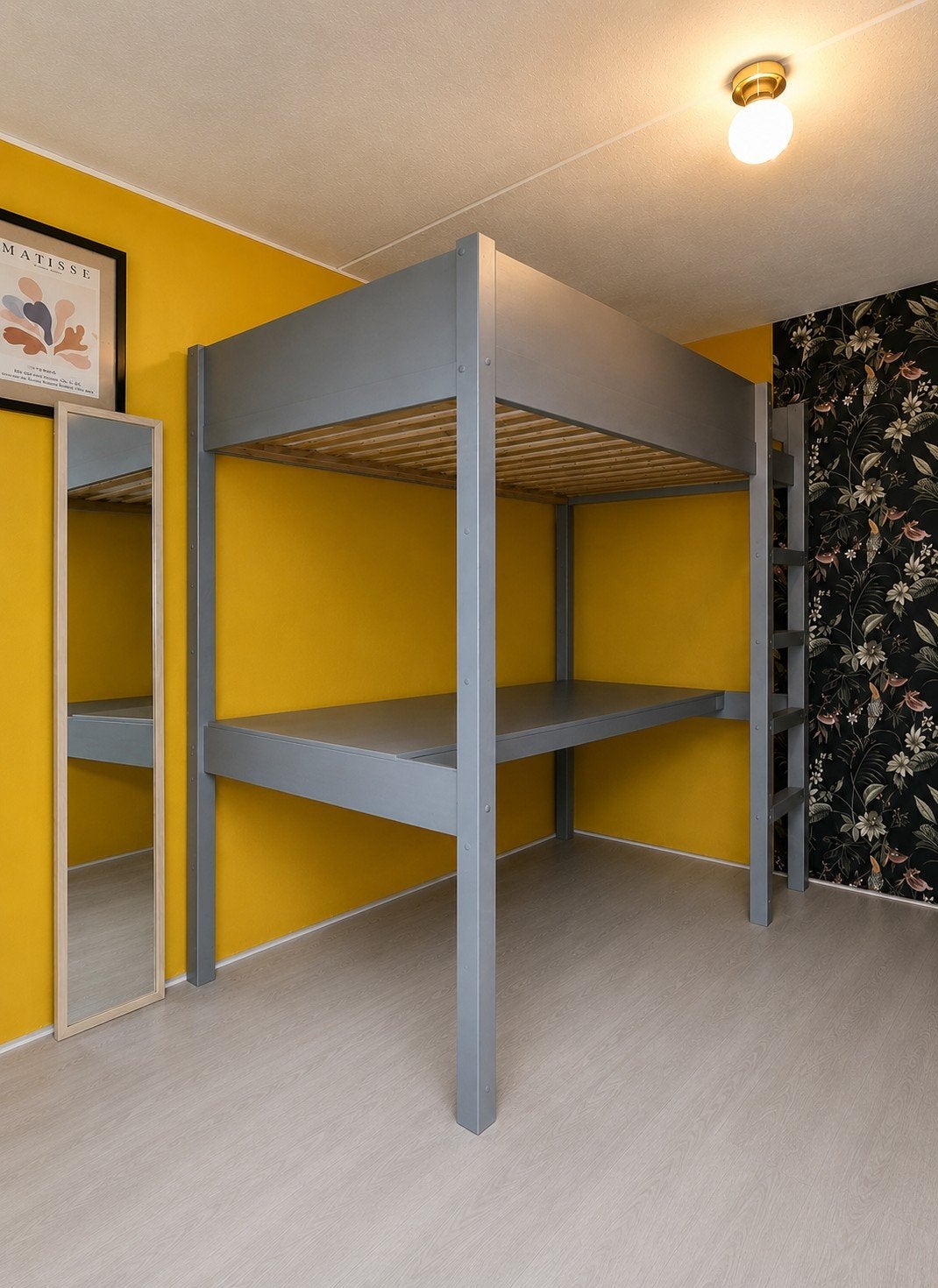 Hoogslaper met bureau - Grijs, Huis en Inrichting, Ophalen, Eenpersoons, 90 cm, Hoogslaper
