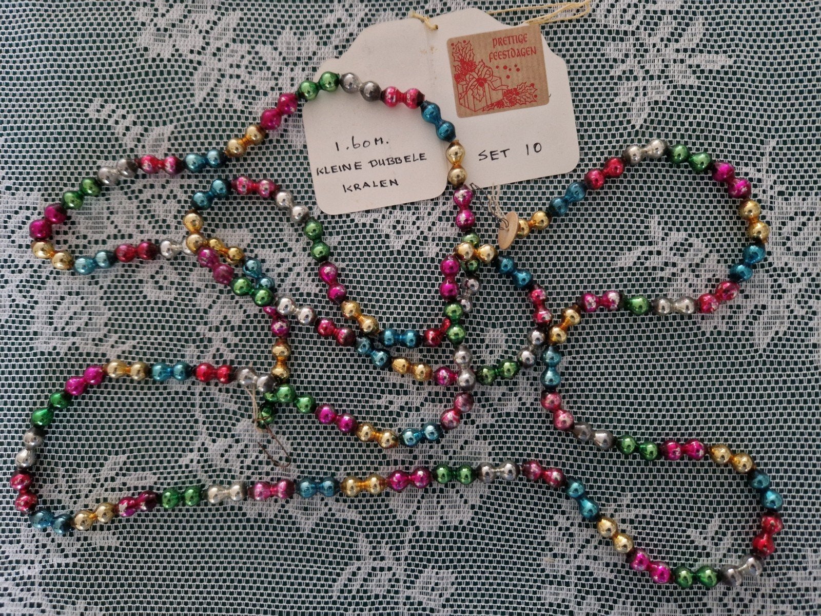 antieke oude glas kerstslinger 1.60 set 10, Ophalen of Verzenden