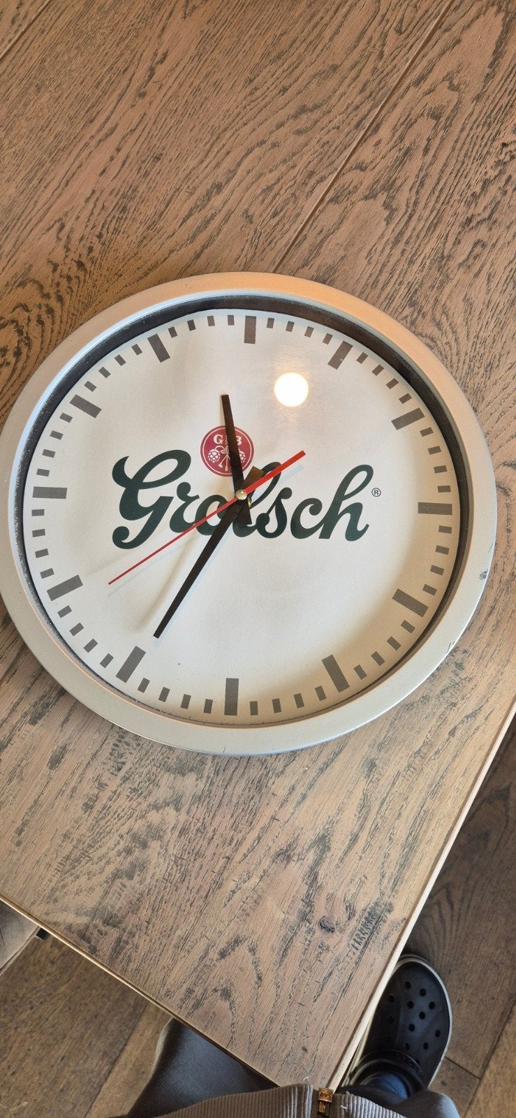 Grolsch wandklok - Uniek item voor de liefhebber, Ophalen, Vintage, Analoog, Werkt op batterijen