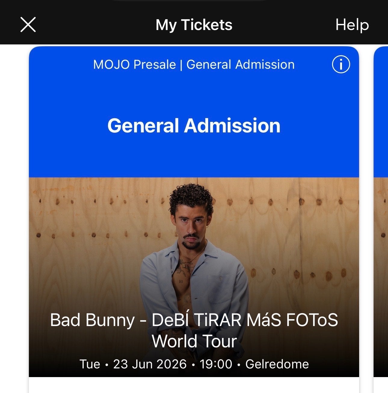 Bad bunny ticket standing / staand 23 juni, Tickets en Kaartjes, Concerten | Overige, Eén persoon, Juni