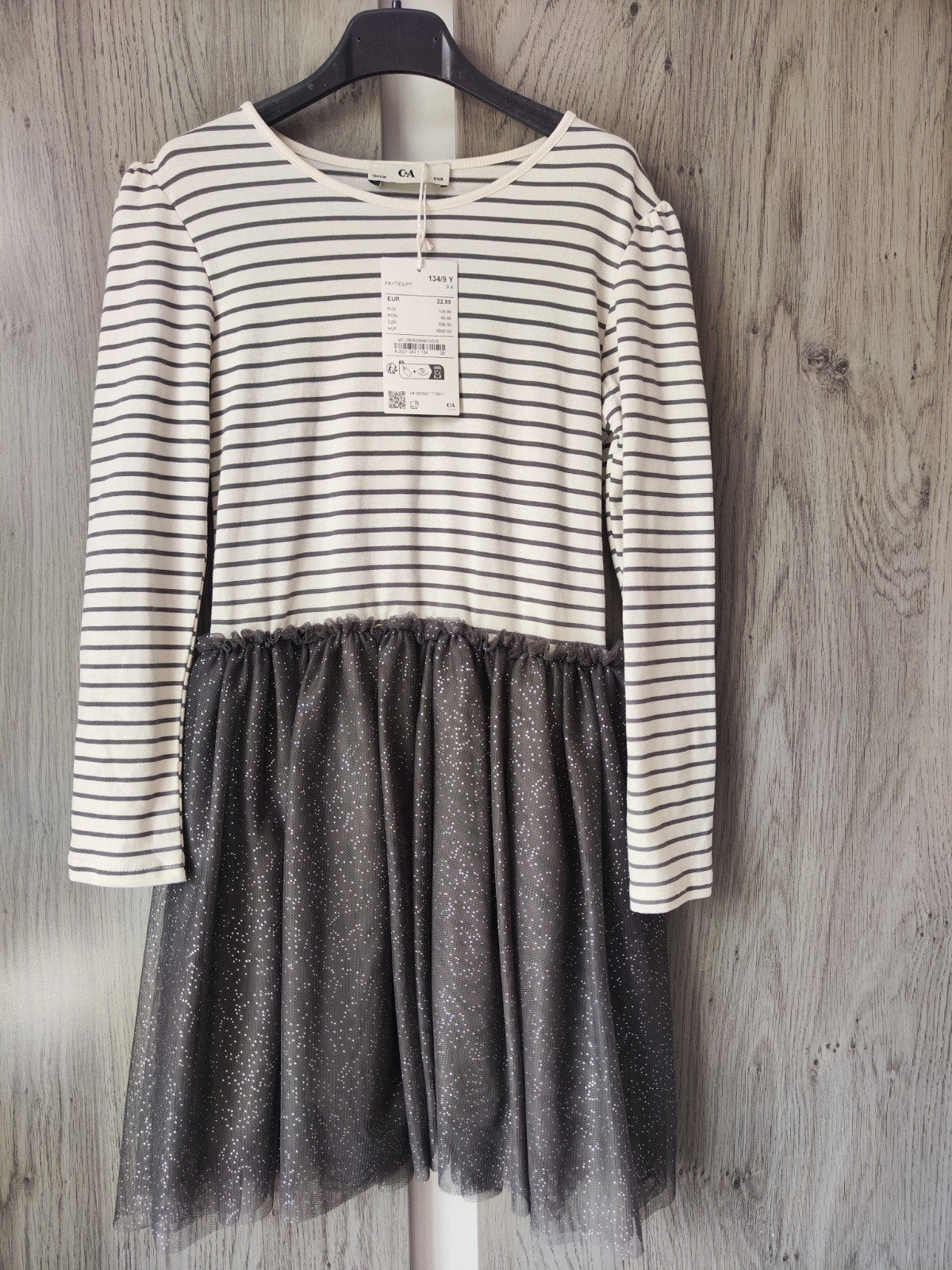 C&A Jurk met strepen en glitterrok, maat 134/9Y, Ophalen of Verzenden, Nieuw, C&A, Meisje