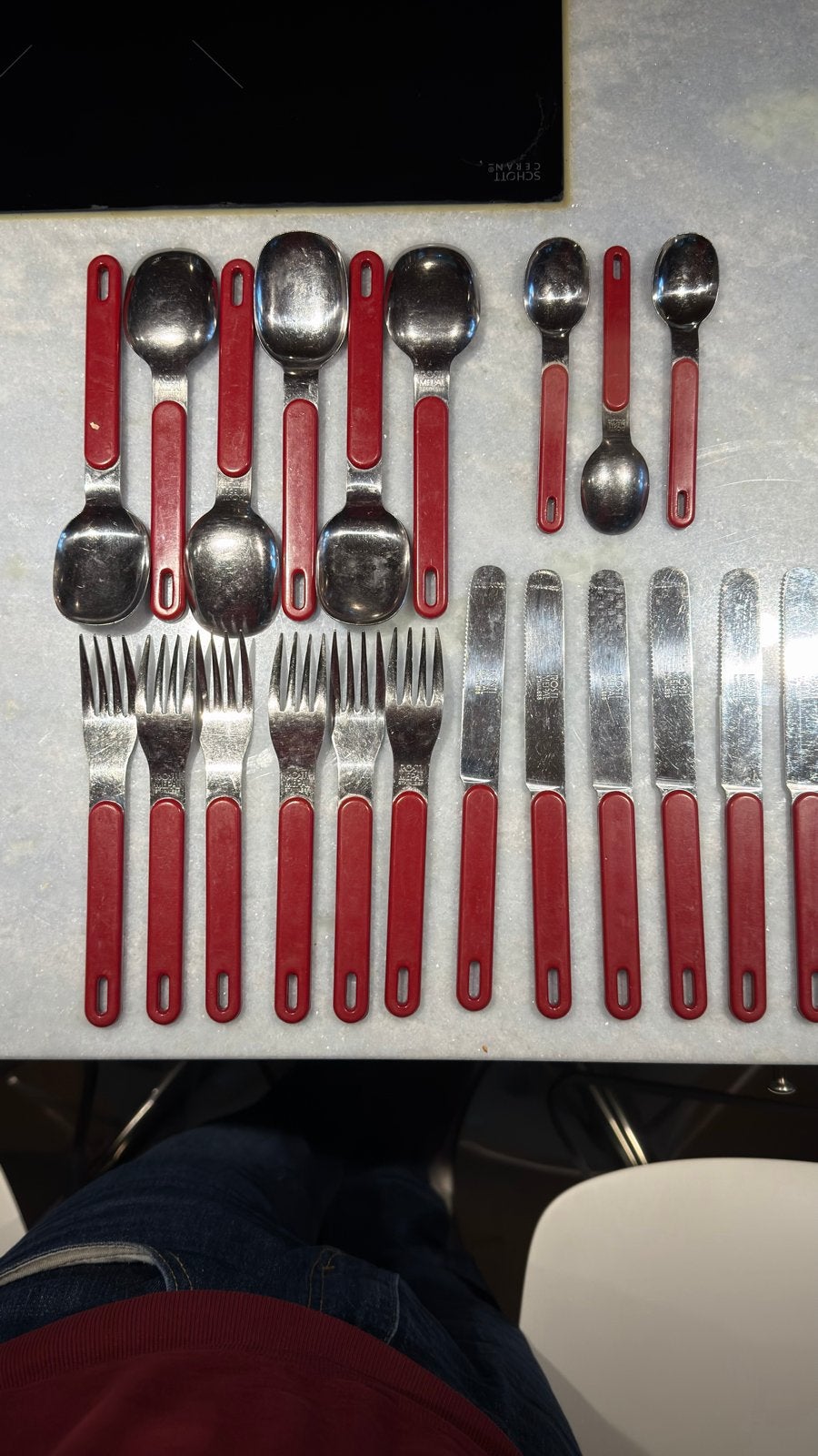 Vintage Mepal Rosti bestekset rood - 21-delig, Ophalen of Verzenden, Gebruikt