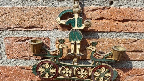 Kandelaar van messing geëmailleerd om op te hangen voor twee, Ophalen of Verzenden