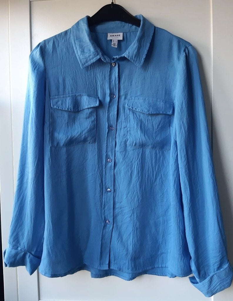 Hemelsblauwe blouse met lange mouwen en kraag Aware maat L, Blauw, Maat 42/44 (L), Nieuw, Aware