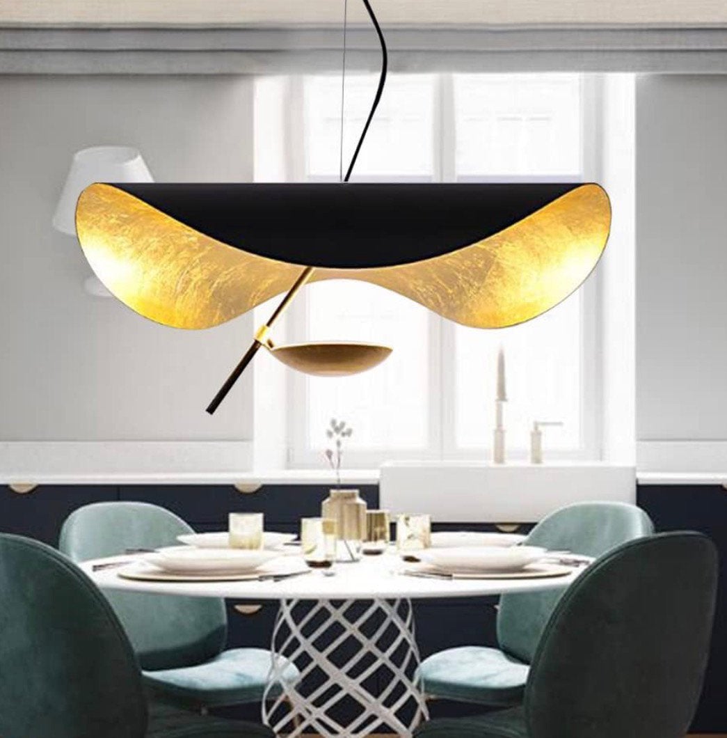 Moderne design lamp mat zwart en bladgouden afwerking, Ophalen, Zo goed als nieuw
