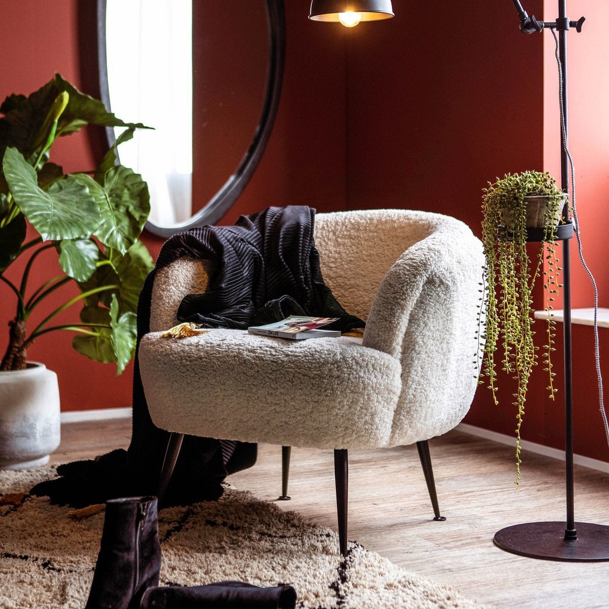 2 fauteuils - teddy wit met zwarte poten