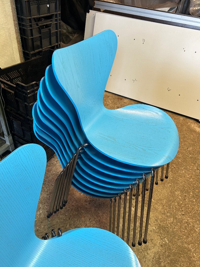 8 IZGS blauw Fritz Hansen 3107 vlinder stoel stoelen chairs, Ophalen, Blauw, Zo goed als nieuw, Nvt