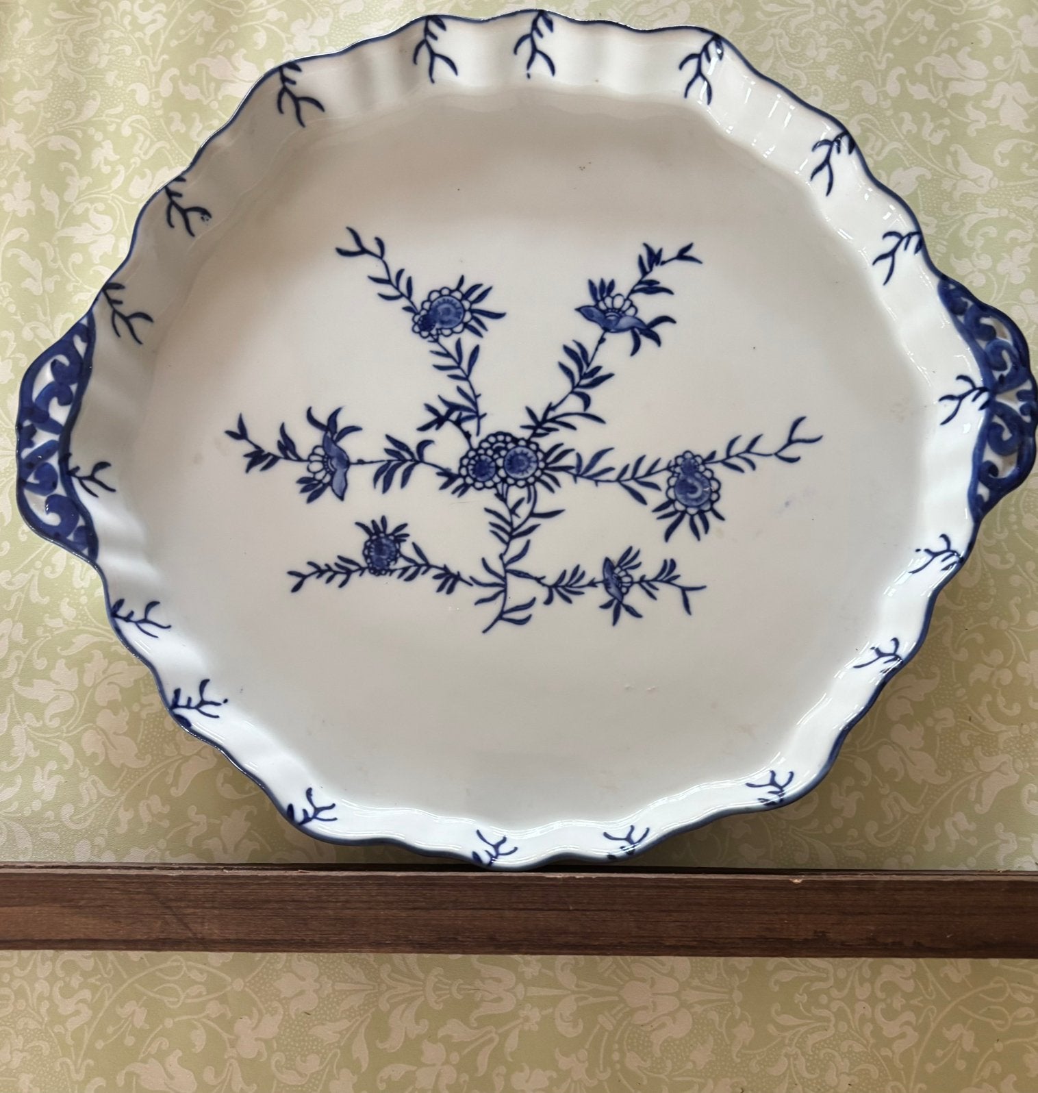 Vintage blauw/witte schotel (vlaai/gebak enz.) 29-32cm, Ophalen of Verzenden