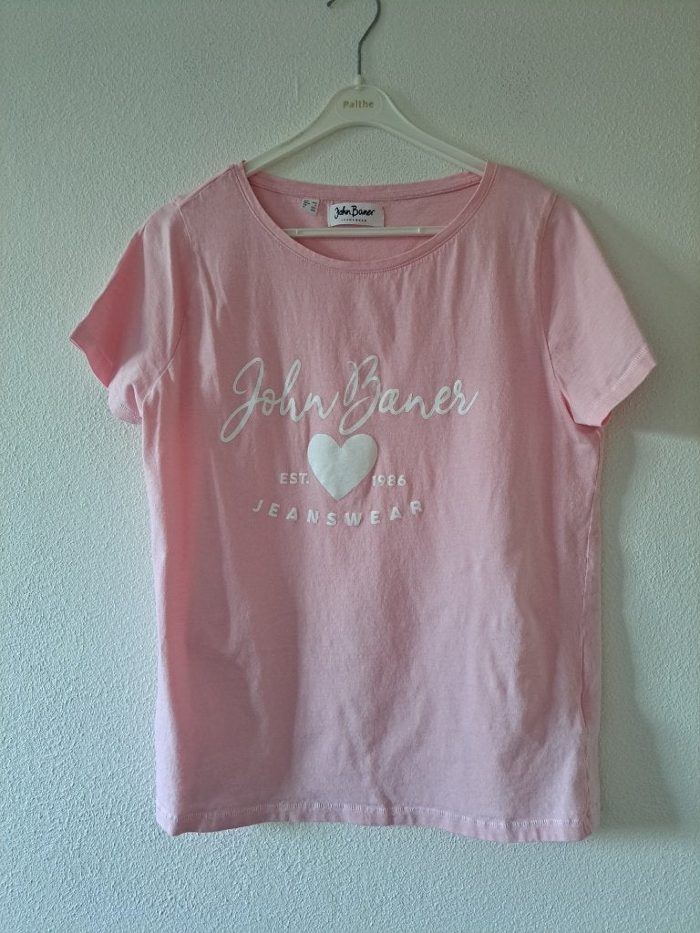 roze john baner t.shirt maat 40, Maat 38/40 (M), John Baner, Ophalen of Verzenden, Zo goed als nieuw