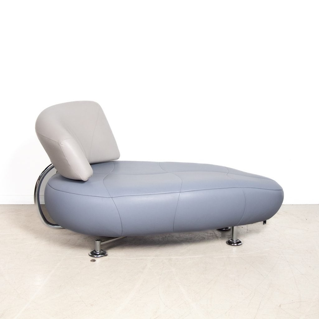 Leolux Kikko Chaise Longue Fauteuil Grijs/Blauw Leer, Niet ingevuld, Zo goed als nieuw, Niet ingevuld, Niet ingevuld
