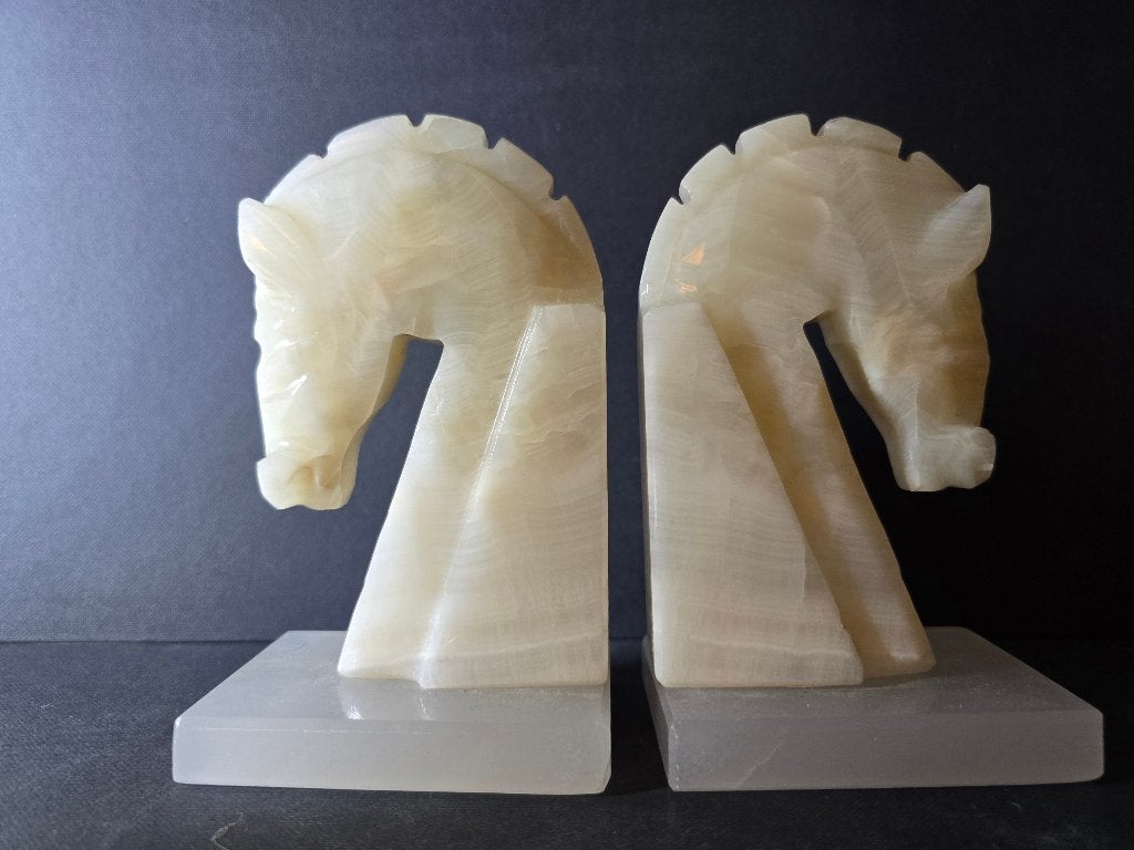 Set Onyx Marmeren Paardenhoofd Boekensteunen, Antiek en Kunst, Ophalen of Verzenden