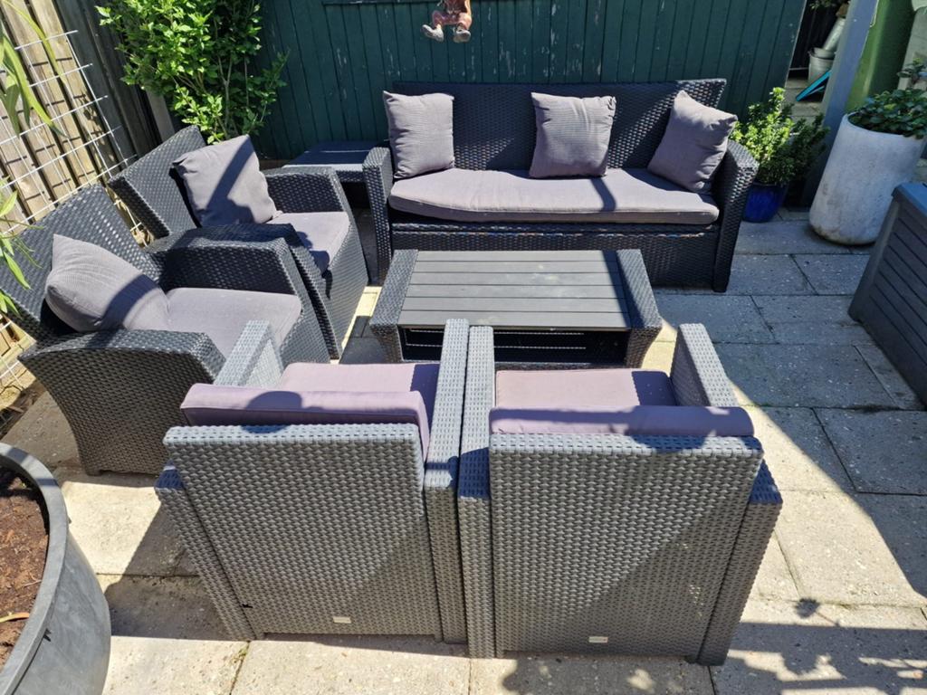 Te koop lounge set, Ophalen, Gebruikt, Kunststof, Bank