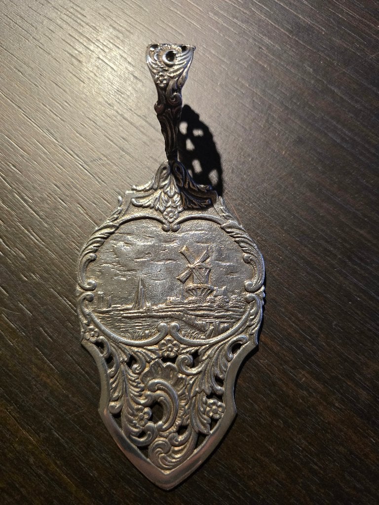 Antieke verzilverde taartschep met Molen voorstelling, Antiek en Kunst, Ophalen of Verzenden