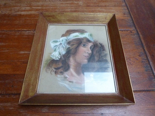 Mooie pasteltekening in houten lijst, Ophalen of Verzenden