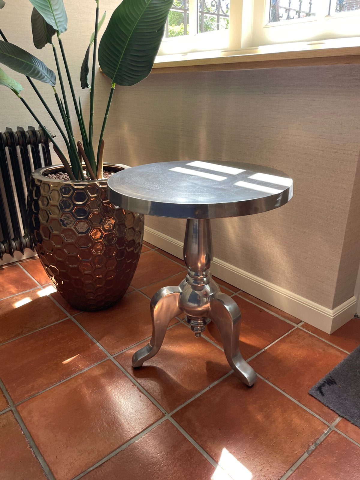 Bijzettafel zilver, Minder dan 55 cm, Metaal of Aluminium, Rond, Ophalen