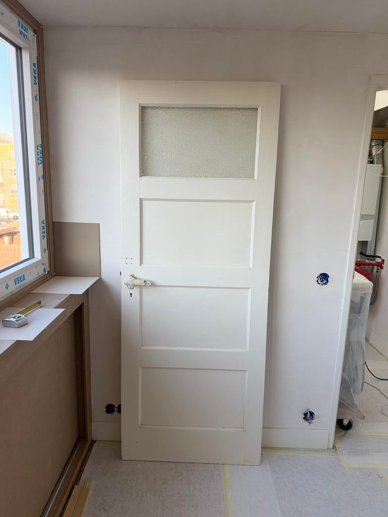 Paneeldeur massief - met kardinaalsglas, Doe-het-zelf en Verbouw, Ophalen, Gebruikt, Minder dan 80 cm, Binnendeur