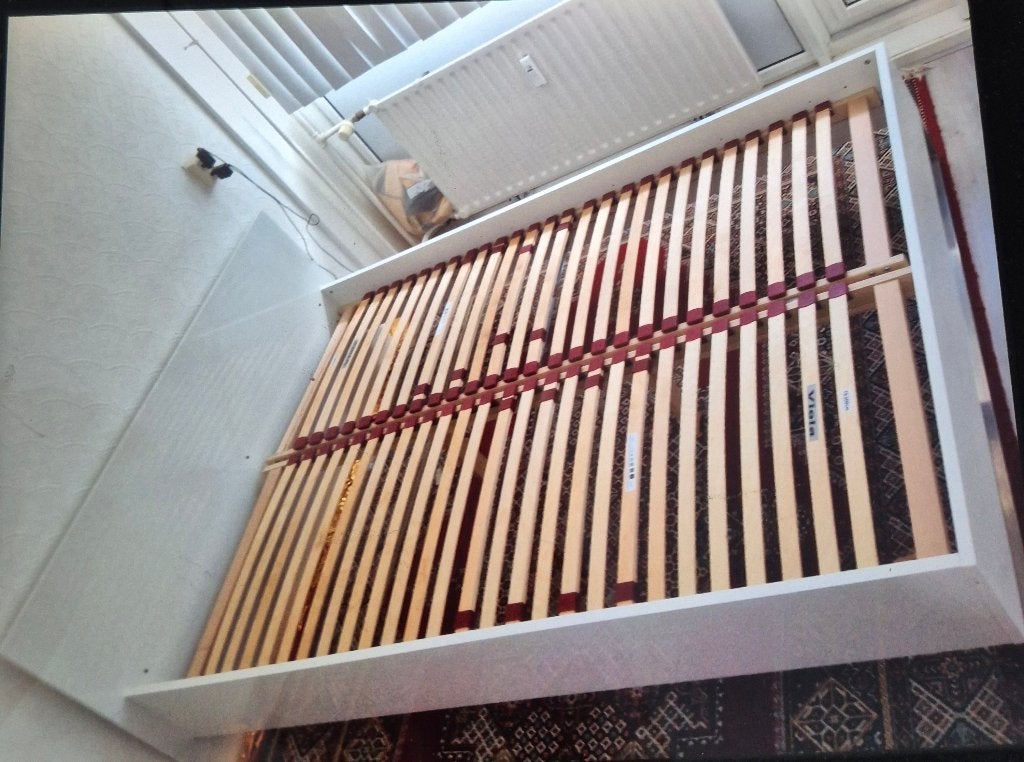 Bed 140x200+bodem+2mtras, Ophalen, Wit, Tweepersoons, 140 cm