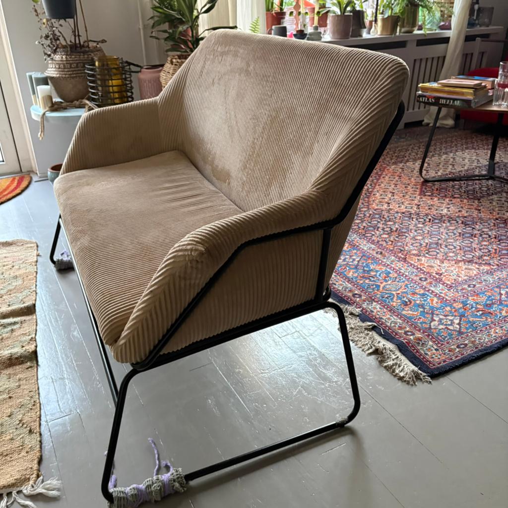 Ribcord beige lounge stoel - tweezit, Ophalen, 150 tot 200 cm, Tweepersoons, 75 tot 100 cm