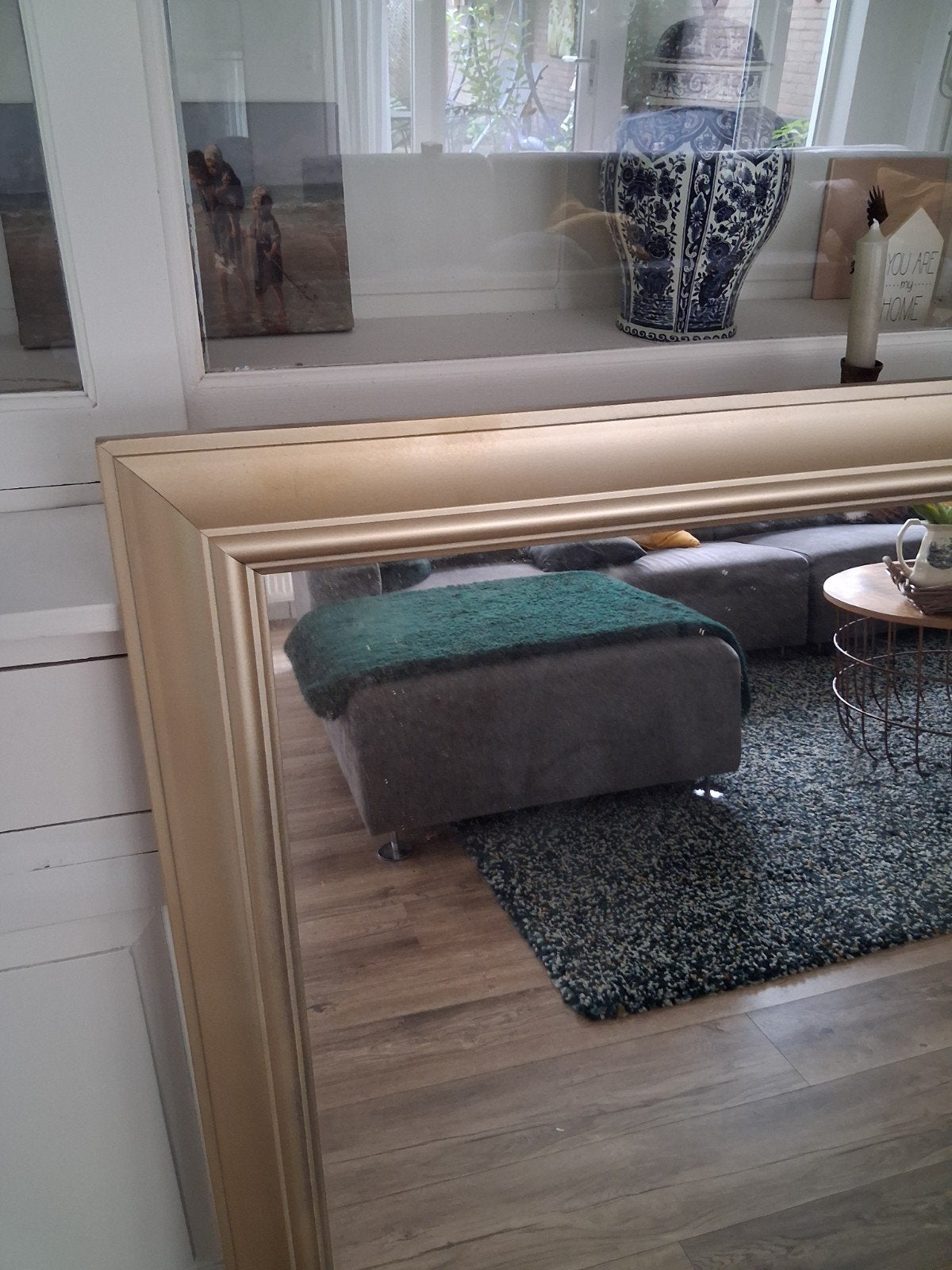 Grote spiegel met gouden lijst, Huis en Inrichting, Ophalen, 100 tot 150 cm, Zo goed als nieuw, 75 tot 100 cm