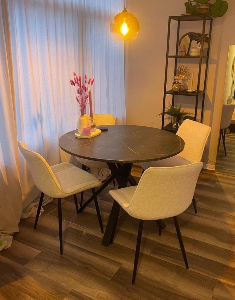 Moderne ovale eettafel met 4 stoelen, Ophalen, Rond, Zo goed als nieuw, Modern
