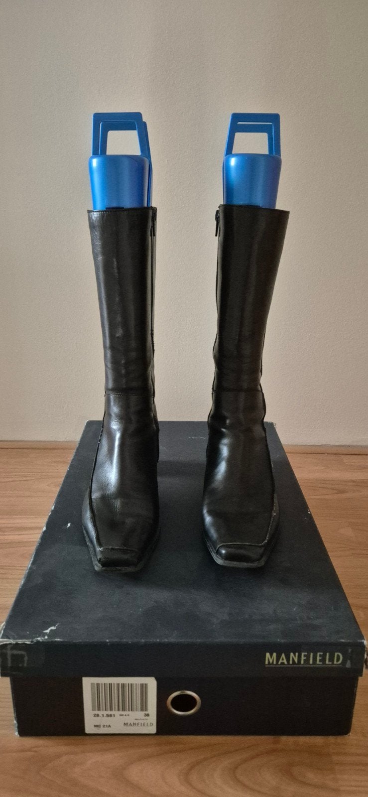 Manfield Zwarte Leren Laarzen Maat 38, Hoge laarzen, Zwart, Ophalen of Verzenden, Manfield