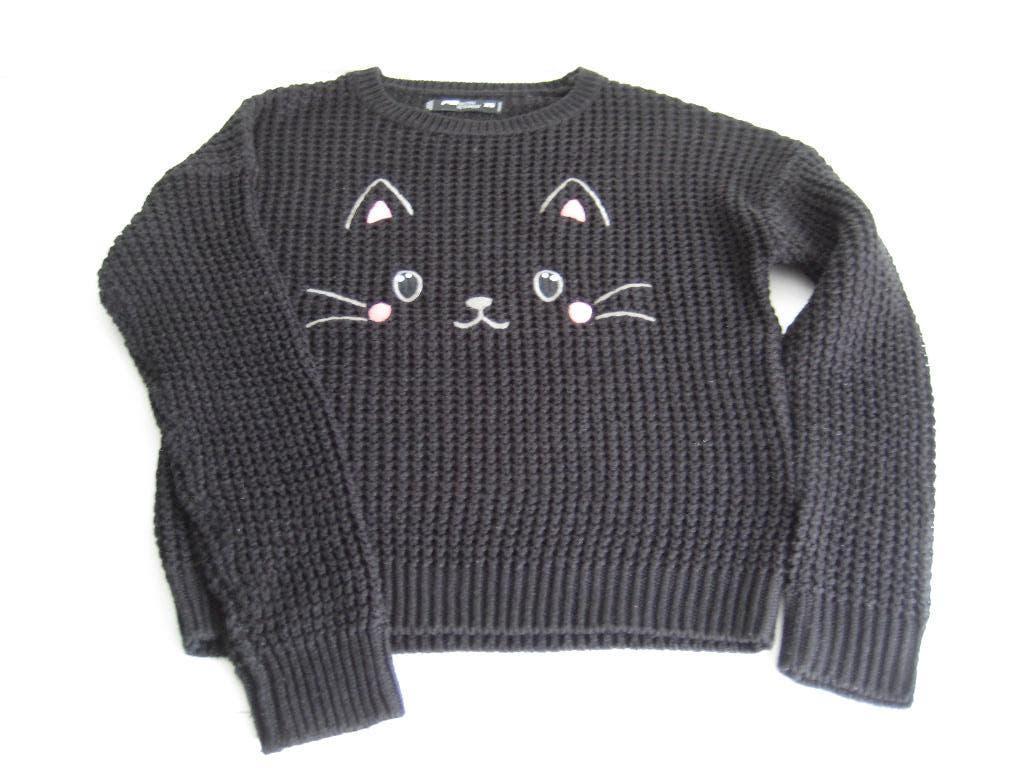 FB Sister knitwear zwarte trui met kat poes maat XS ZGAN, Zwart, Ophalen of Verzenden, Zo goed als nieuw, Maat 34 (XS) of kleiner