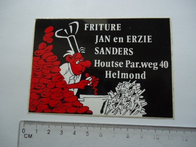 sticker oud Helmond Patat Jan Erzie Sanders strip kok, Verzenden, Zo goed als nieuw, Bedrijf of Vereniging