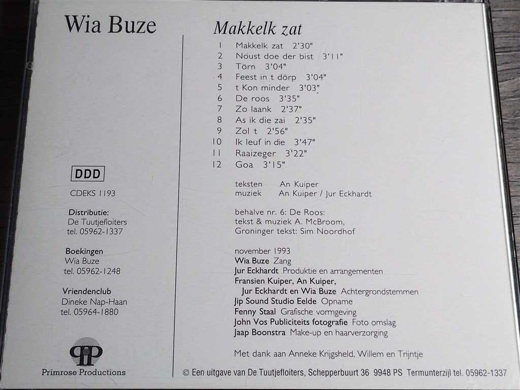 Wia Buze ‎– Makkelk Zat, Cd's en Dvd's, Ophalen of Verzenden, Zo goed als nieuw, Levenslied of Smartlap