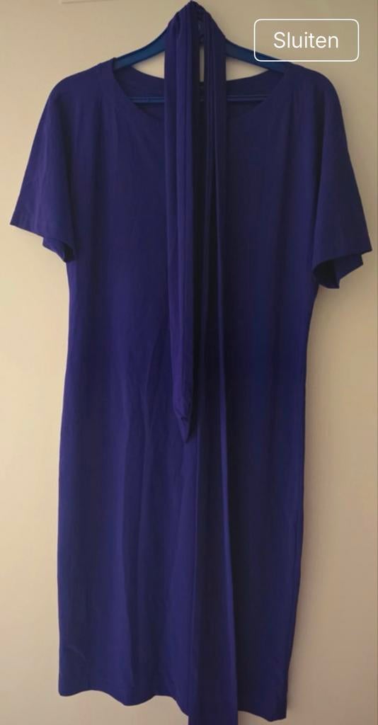 LaDress Aretha jurk XS zgan travelstof blauw paars, Paars, Ophalen of Verzenden, Zo goed als nieuw, Knielengte